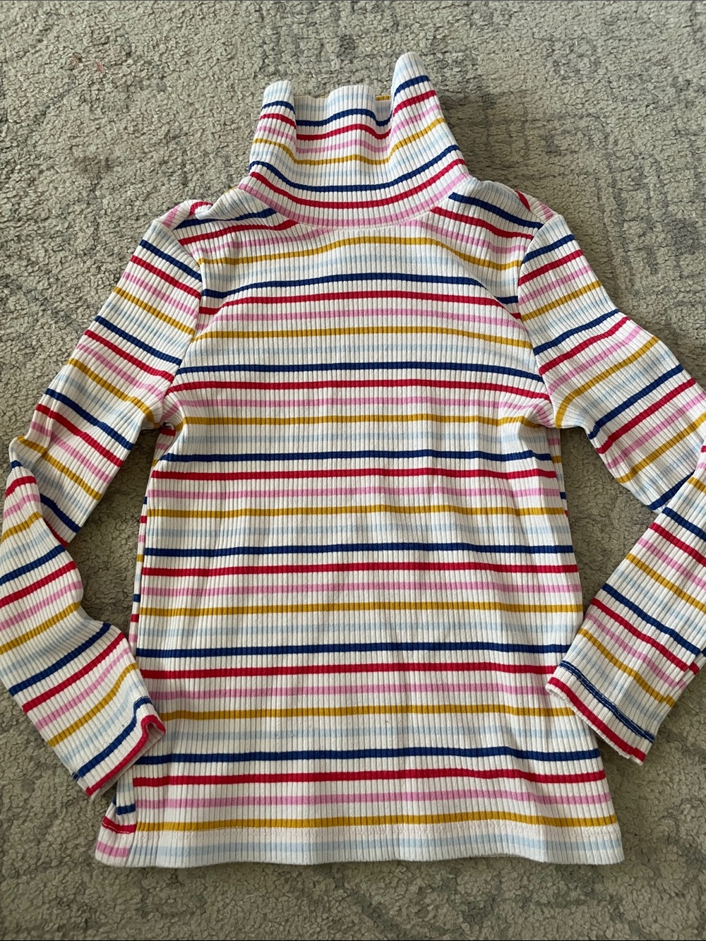 Old Navy White Ribbed Turtle Neck Top with Pink, Blue & Yellow Stripes